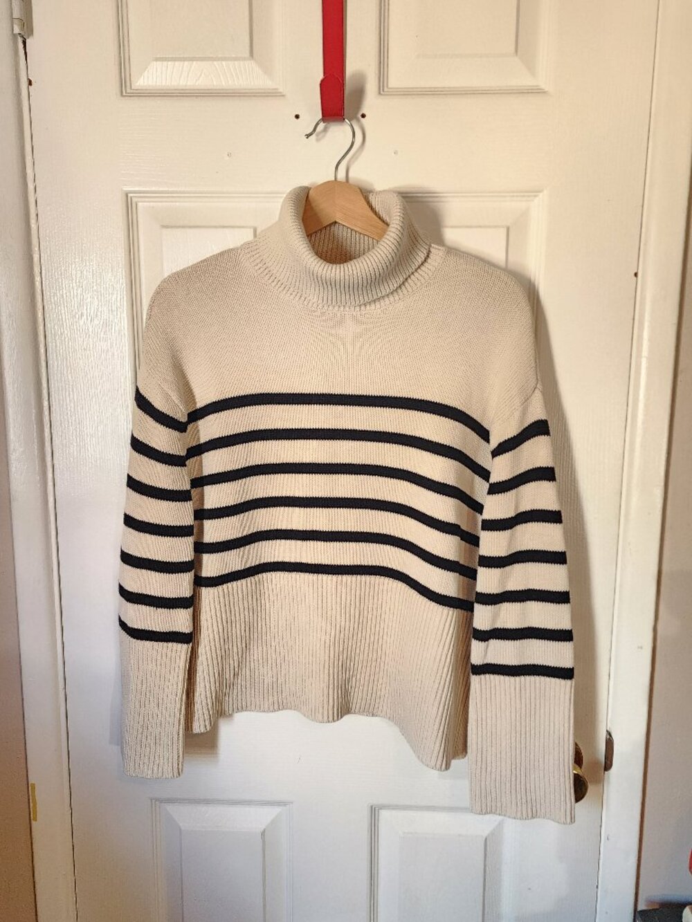 GAP Cream Black Striped Turtleneck Oversized Cotton Sweater Size XS